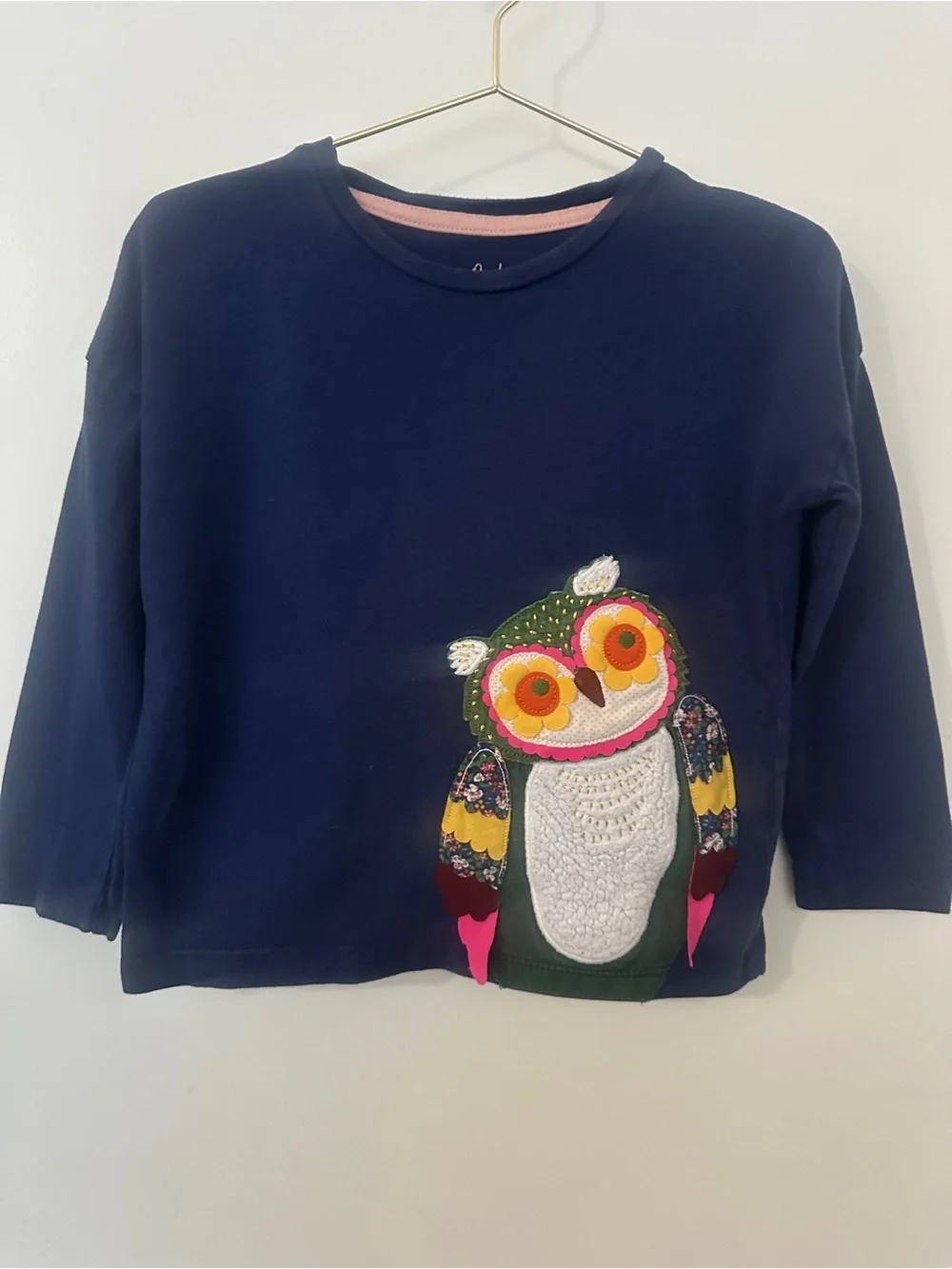 Mini Boden Owl Appliqué Long Sleeve Top 3–4Y 104cm Navy - Picture 1 of 5